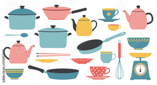 A Vibrant Collection of Assorted Kitchenware and Cooking Utensils Displayed Together