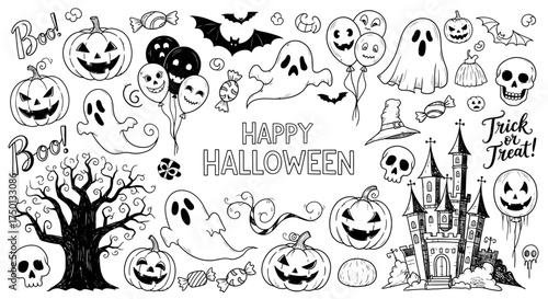 A Spooky and Delightful Collection of Hand Drawn Halloween Elements for Your Creative Projects