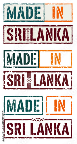 Made in Sri Lanka Rubber Stamp Set Grunge Texture Product Origin Label Manufacturing Badge Vector Collection