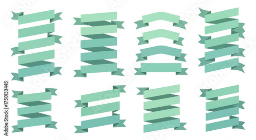Set of Teal Colored Decorative Ribbons and Banners for Graphic Design Projects and Web Content Presentation Elements