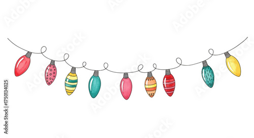 A String of Colorful Festive Christmas Lights Creating a Joyful Holiday Atmosphere and Decorating Seasonal Celebrations with Bright Illumination