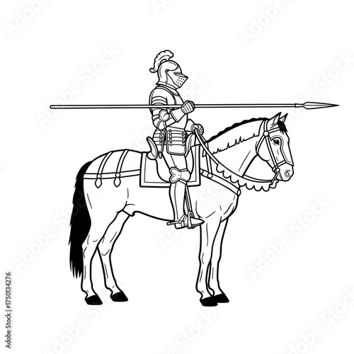 Knight on Horseback with Lance - A Medieval Warrior Illustration.