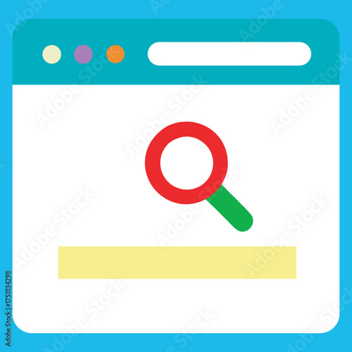 Illustration of a web browser displaying the google search engine logo and search bar, A stylized window displaying the Google logo and a search bar, representing online search and internet browsing