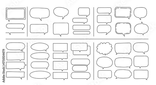 A Comprehensive Collection of Hand Drawn Speech Bubbles and Text Boxes for Your Design Projects Including Various Shapes and Styles