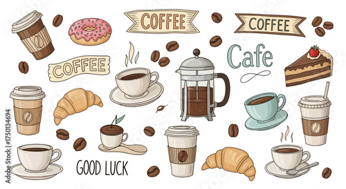 Delicious Coffee Break Collection Featuring Sweet Treats and Hot Beverages For Your Morning Or Afternoon Refreshment