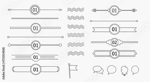 Collection of Elegant Decorative Line Dividers and Title Elements for Graphic Design Projects