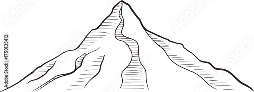 Black and white sketch of a majestic mountain peak drawing
