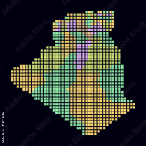Algeria dotted map. Digital style map of the country on dark background. Algeria shape with square dots. Colored dots style. Large size squares. Amazing vector illustration.