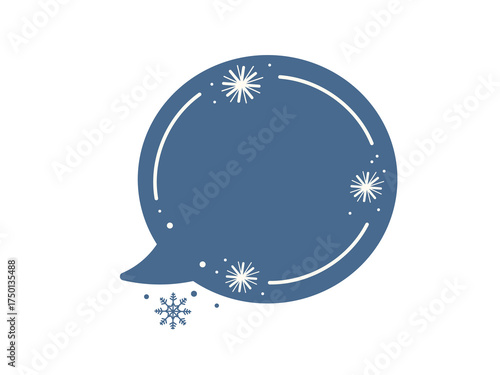 Blue speech bubble decorated with snowflakes. Conversation icon for seasonal greetings, holiday announcements or winter message.