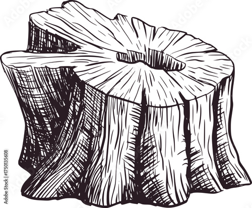 Rough textured tree stump sketch drawing black and white