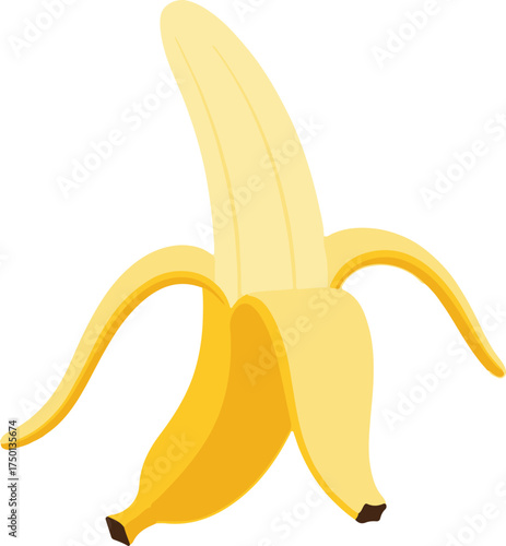 Peeled yellow banana fruit, simple flat food vector illustration

