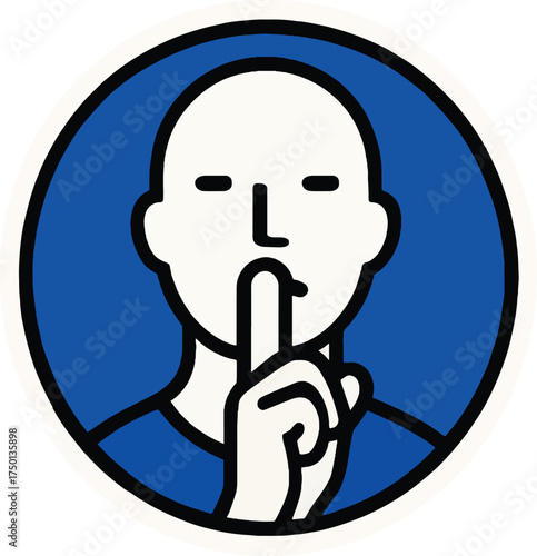 Keep silence sign sticker graphic icon person shushing finger to lips peaceful quiet symbol vector