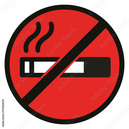 Red no smoking sign sticker symbol prohibition against cigarette smoking icon danger warning label vector