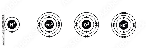 alpha channel of atomic structure of hydrogen, carbon dioxide, oxygen, neon.