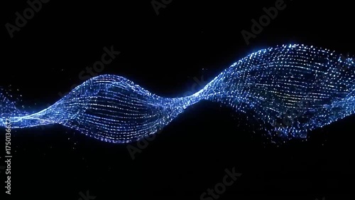 Elegant slow motion glowing particle wave form, Abstract futuristic motion background for presentations and events. Seamless loop