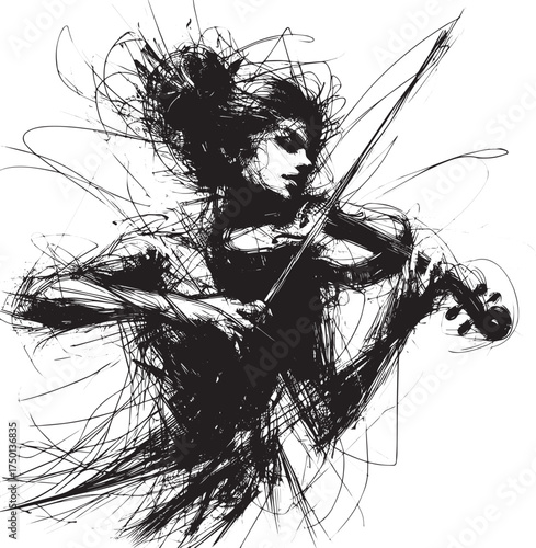 Dynamic monochrome sketch of a violinist in expressive line art style
