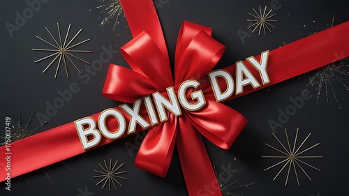 Elegant Boxing Day Ribbon Design with Gold Glitter and Festive Greeting