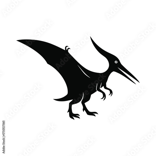 Silhouette of a pterodactyl flying with wings spread isolated on white
