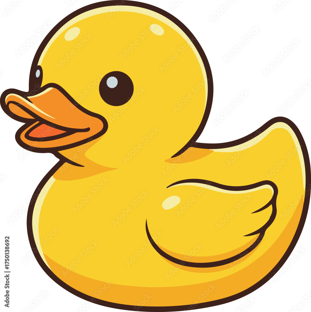 Fototapeta premium Classic yellow rubber duck toy, cute bath time cartoon vector illustration