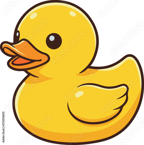 Classic yellow rubber duck toy, cute bath time cartoon vector illustration

