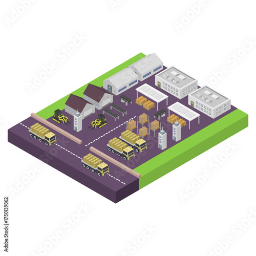 Warehouse Industrial area with area for loading and unloading isometric