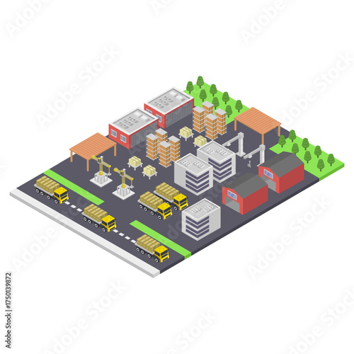 Warehouse Industrial area with seating for loading and unloading isometric
