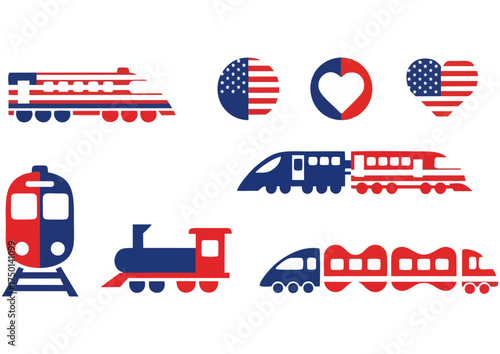 Stylized red train engine on a light blue background, vector illustration 
