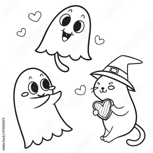 cute ghost doodle icons happy shy ghost characters for digital art.svg