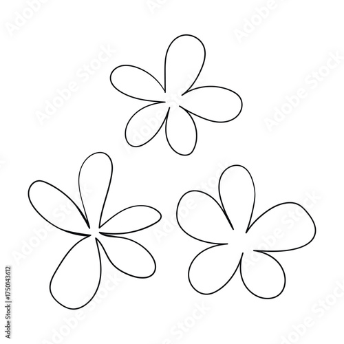 Hand drawn abstract flower silhouette. Black and white outline simple vector illustration. Decorative branches. Spring and summer leaf icon. Doodle style