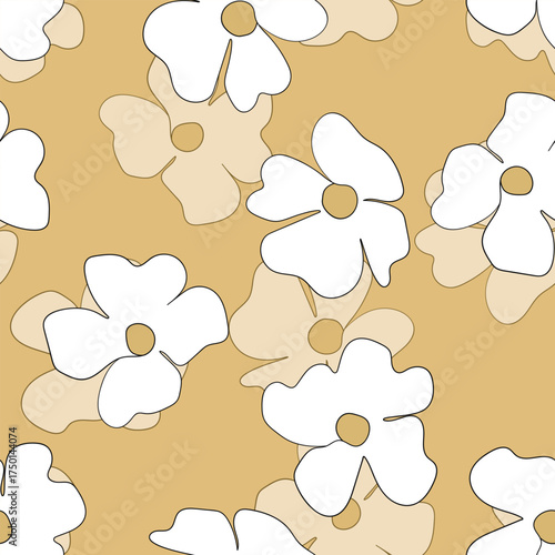 Seamless floral pattern based on traditional folk art ornaments. Colorful flowers on color background. Scandinavian style. Sweden nordic style. Vector illustration. Simple minimalistic pattern.