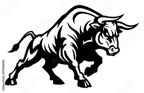 Charging bull mascot — powerful muscular animal illustration for sports or finance symbol