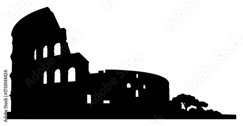 Solid silhouette icon of Rome Colosseum — bold travel and history symbol