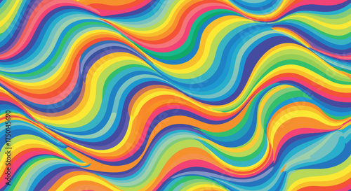 Abstract rainbow-colored wavy lines creating a vibrant and colorful psychedelic pattern, a visual representation of euphoria and joy