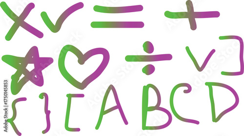 Hand drawn mathematical symbols letters and shapes for educational and creative projects