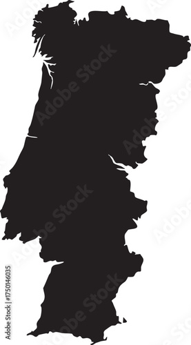 Portugal country shape silhouette, black vector illustration for travel guides, maps, tourism, and international business graphics.
