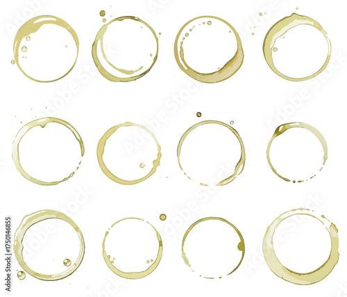 Coffee Stain Ring Vector Set — Watercolor Espresso and Latte Cup Marks Illustration Collection