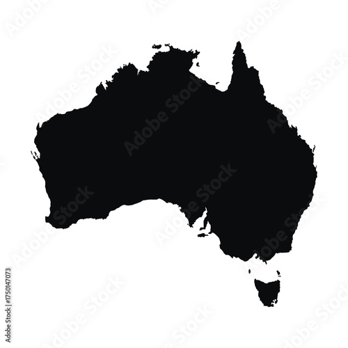 Map of Australian, sign silhouette. World Map Globe. Vector Illustration isolated on white background. African continent.