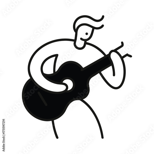 Guitar Player Minimalist Line Drawing