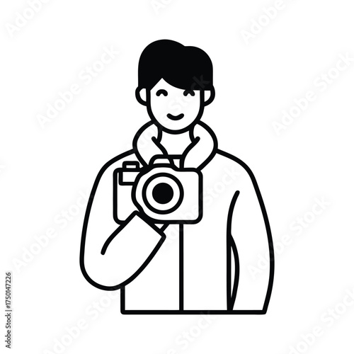 Photographer Holding Camera Modern Line Art