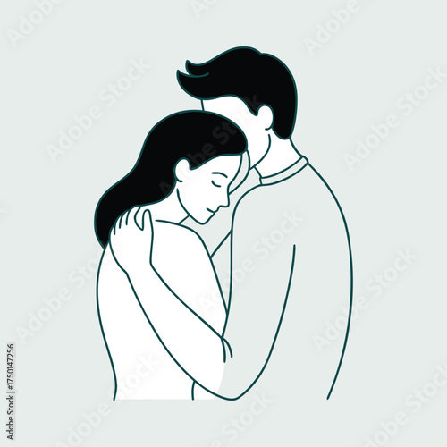 Couple Hugging Emotional Single Line Art