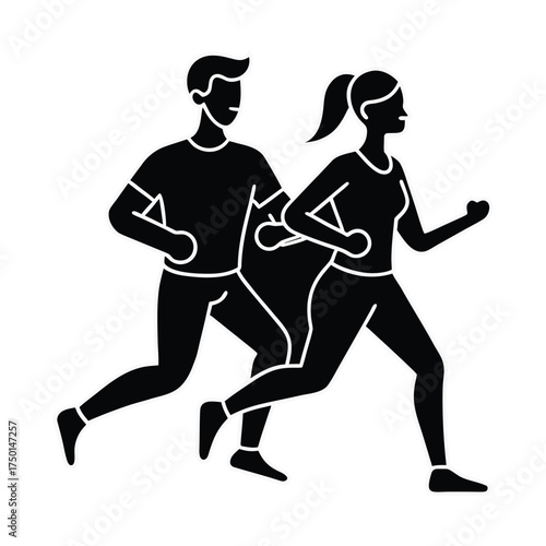 Couple Jogging Together Single Line Drawing