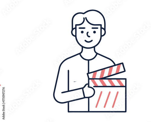 Filmmaker Holding Clapboard Single Line Art
