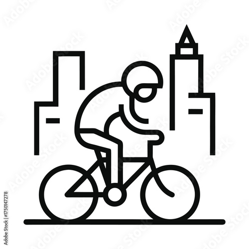 Cyclist Commuting Single Line Illustration