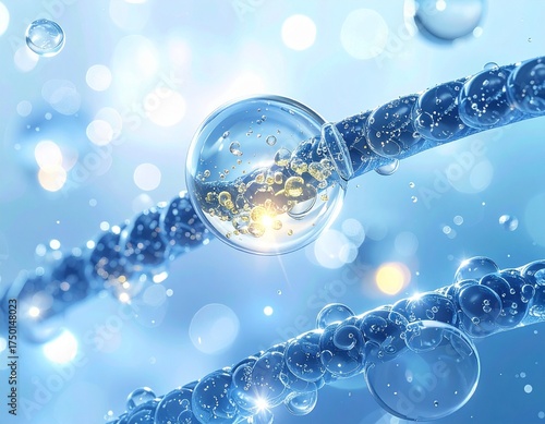 美容液が髪に浸透し艶を与えるシャンプー広告ビジュアル ジェネレーティブAI