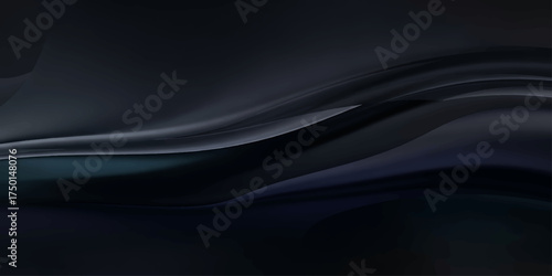 The flowing black silk satin backdrop features a smooth, dark, and textured wave design with a subtle blue light curve