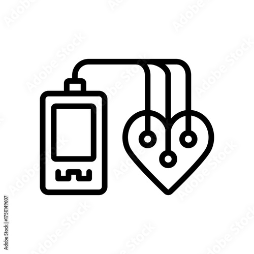 Ecg Screen Vector Outline Icon. Portable ECG Monitor. Dynamic ECG System. Digital Heart Rate Analyzer and Recorder System. Medical symbol isolated on white background.