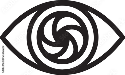 Eye with rotating digital iris pattern line icon