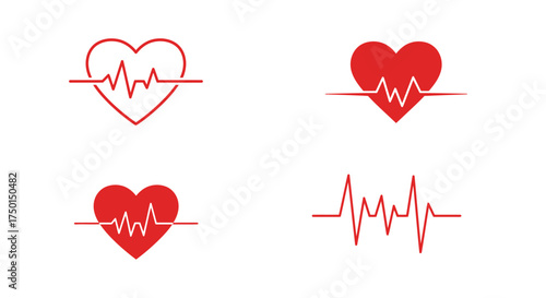 Red heart icons with electrocardiogram lines representing health and vitality