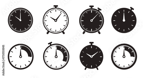 Collection of various clocks and stopwatches displaying different times