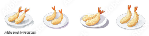 Tempura Shrimp Plate Vector Set — Crispy Japanese Fried Shrimp Illustrations for Menus, Branding & Digital Design